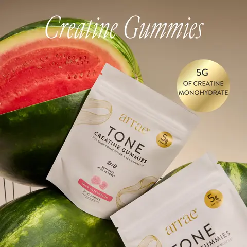 Arrae Sour Watermelon Tone| Women's Creatine Monohydrate Gummies| Gut-Friendly Formula| Sour Watermelon Flavor| 15-Day Supply|  Fitness Supplement Dietary Edible Healthcare