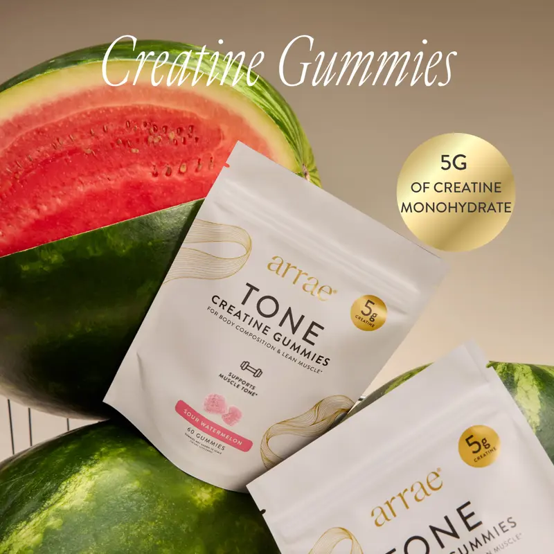Arrae Sour Watermelon Tone| Women's Creatine Monohydrate Gummies| Gut-Friendly Formula| Sour Watermelon Flavor| 15-Day Supply| Fitness Supplement Dietary Edible Healthcare