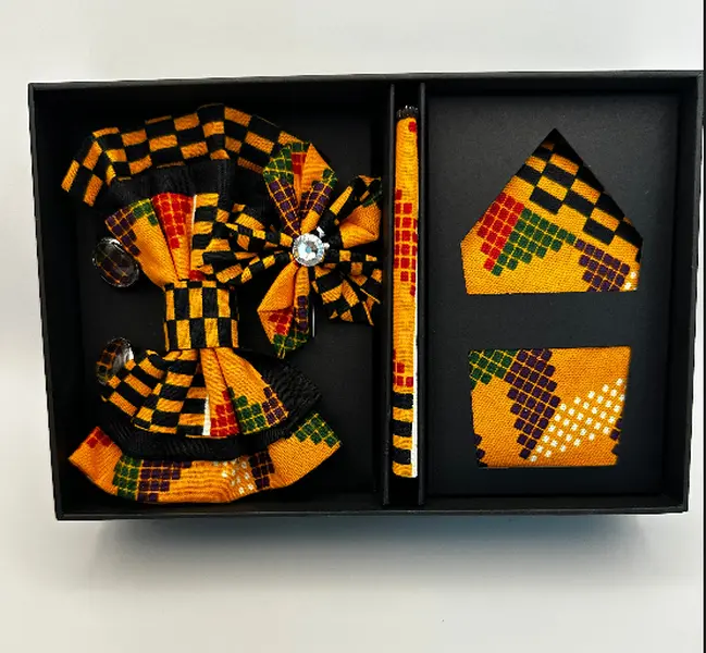 ZXB Men’s Gift Box - Tie, Bow Tie, Lapel Pin, Pocket Square, Cufflinks - 100% Cotton Material Ankara Print