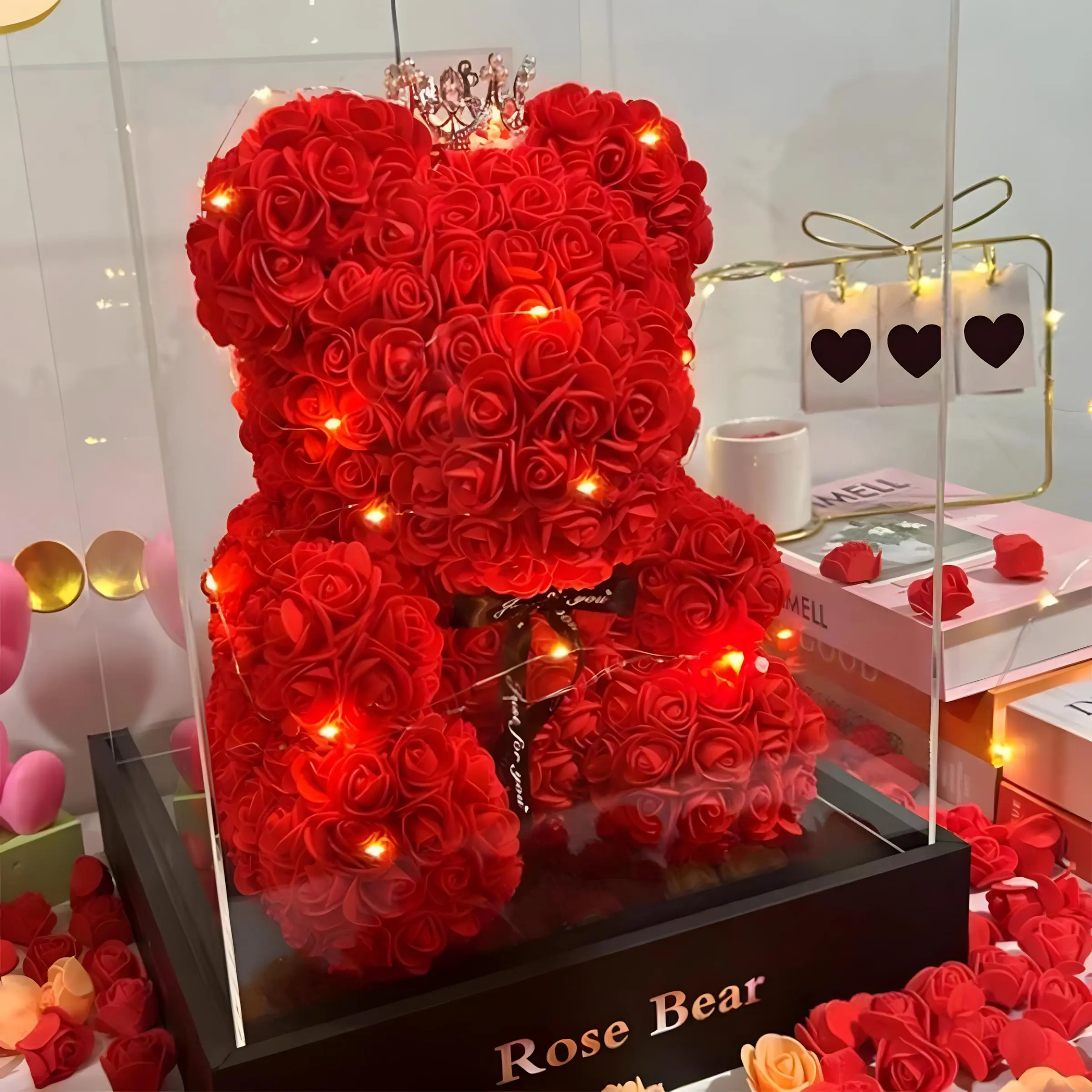 Artificial Eternal Rose & Teddy Bear Decorative Ornaments, GF Gift, Romantic Gifts for Girlfriend for Birthday Valentine’s Day Home Supplies Anniversary
