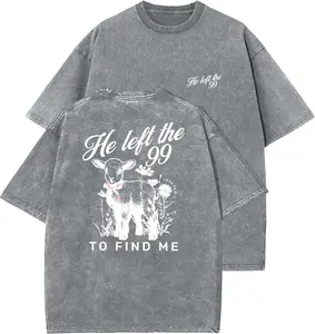 He Left The 99 To Find Me Unisex Washed T-Shirt, Christian t shirts, Vintage 90s Graphic Tee, Gift Top Womenswear Cotton Mineral Color