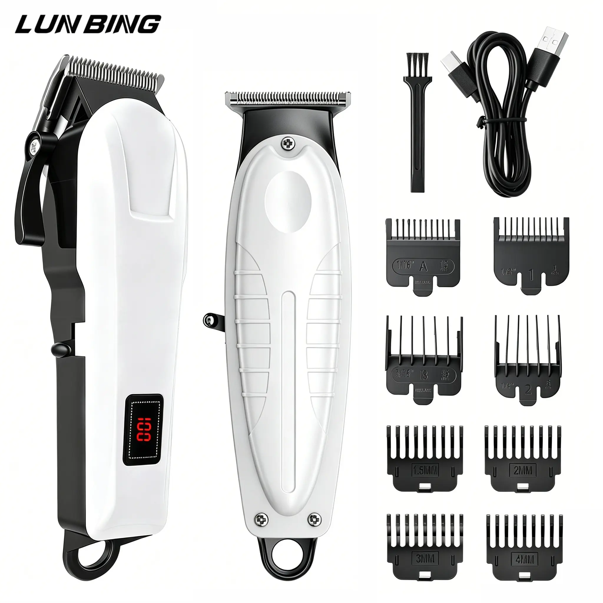 Lun Bing Multifunctional Men's Hair Clippers Set, Cordless Rechargeable Clippers, USB Rechargeable, LCD Power Display, Ideal for Home, Car, Travel, Christmas Gift