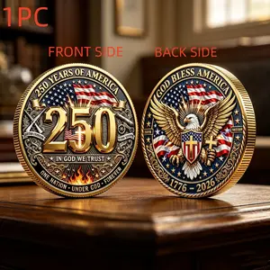 1PC American History Culture Theme Commemorative Coin Alloy 3D Relief Collectible Medal Eagle Emblem Symbol Style Metal Display Decor Suitable For Party Gift Anniversary Collection Showcase Living Room Bookshelf Office Display Decorative Collectible