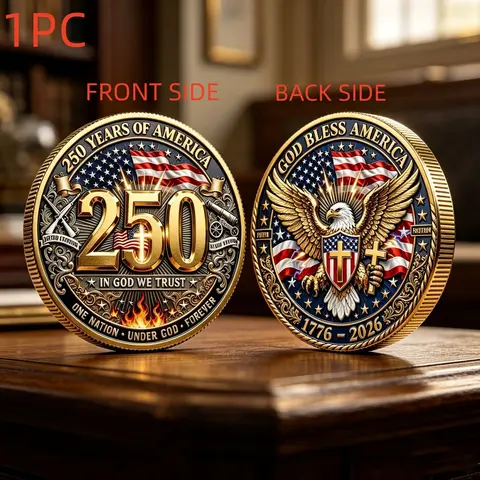 1PC American History Culture Theme Commemorative Coin Alloy 3D Relief Collectible Medal Eagle Emblem Metal Display Decor Suitable For Party Gift Anniversary Collection Showcase Home & Office Display, Versatile