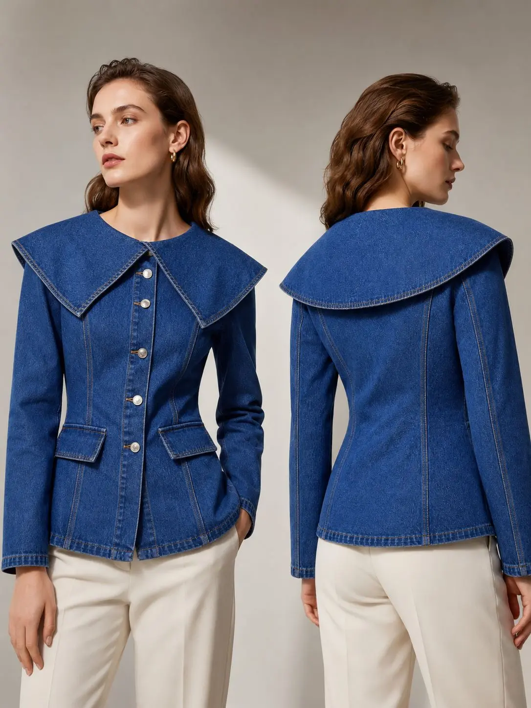 Vintage - Inspired Denim Jacket | Boat Neckline & Cinched Waist | A Nod To 90s Glam For Brunch Dates & Gallery Nights Coats Fashion
