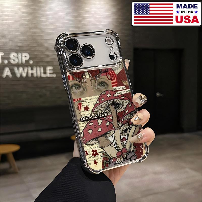 Doomed Love Mushroom Vintage Aesthetic Design Pattern Casing For iPhone 17 16 15 14 13 12 Samsung 22 23 24 25 Plus Pro Max Ultra Soft Silicon TPU Shockproof Protector Vintage Unique Fashion Mobile Phone Case