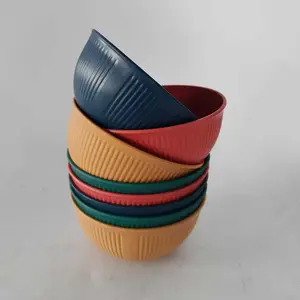 8-piece set of striped unbreakable cereal bowls, made of PP material, 26 oumen bowls, noodle bowls, oatmeal bowls, Instant noodle bowl, suitable for outdoor, travel, camping, and daily use kitchen utensils, tableware accessories in various colors