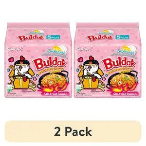 (2 pack) Samyang Spicy Chicken Noodle Carbonara Flavor Ramen, 4.58 oz, 5 Pack