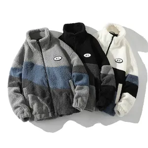 Autumn Winter New Lamb Wool Jacket Men Fashion Trend Couple Stand Collar Coat Color Block Versatile Top for Stylish Outfits