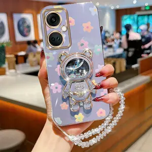 NordN30 Popular Series Crystal Jewelry Strap Lanyard Phone Holder Case For Compatible With Oneplus Nord N30 Plating Cover and Durable Colorful Flower Quicksand Astronaut Bear Protector Cases