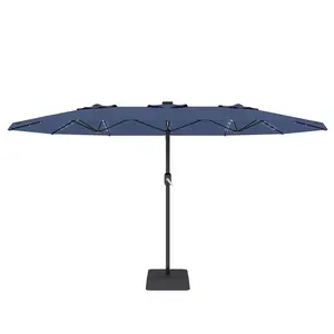 [FLASH SALE] Garvee 15' Rectangular Patio Umbrella with Solar LED Lights & Base, Crank Handle UV-Resistant Outdoor Market Umbrella for Backyard, Pool & Patio, Blue, Beige, Fruit Green, Tan