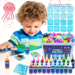 Magic Gel Toy Kit for Kids - 3D Sea Creature Water Elf DIY Craft Set - 20 Colors (10 Normal & 10 Glitter) with 16 Molds & Display Dome - STEM Educational Arts and Crafts Toys for Boys Girls Ages 3+ Gift