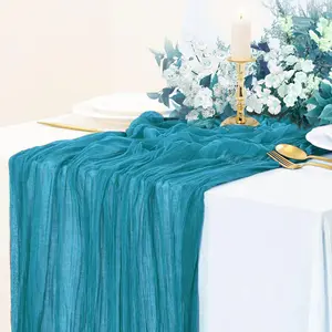 Table Runner Cheesecloth 10 FT Boho Rustic Gauze for Wedding Spring Decor Cheese Cloth Table Runner for Baby Shower Birthday Home Decor (Peacock Blue, 1 Pack)