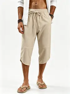 Men's Summer Waffle Texture Breathable Seven-Quarter Pants, Fashion Versatile Long Pants, Outdoor Beach Birthday Party Wear