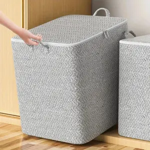 Extra Large Folding Storage Organizer with Zippered Closure - Heavy-Duty Non-Woven Fabric Storage Bag, Space-Saving Foldable Design, Light Gray - for Clothes, Laundry, Travel, Moving, Home, Car, Closet, Under-Bed - Ideal for Quilts, Toys, Seasonal Decor -
