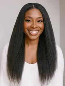 7 Pieces Kinky Straight Clip in Hair Extensions, Medium Length Wig, Easy-To-Use Clips for All Seasons, Synthetic Extensions