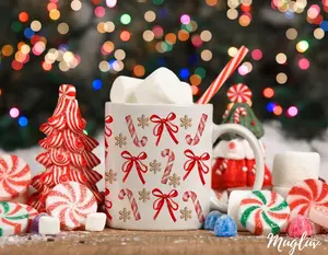 Christmas Coquette Red Bow Mug, Winter Coffee Mug Gift for her, Candy Cane, Gingerbread Mug Gift, Retro Festive Christmas Mug, Coco Mug
