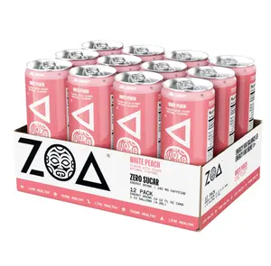 ZOA Zero Sugar Energy Drinks, White Peach - Sugar Free with Electrolytes, Healthy Vitamin C, Amino Acids, Essential B-Vitamins, and Caffeine from Green Tea - 12 Fl Oz (12-Pack)