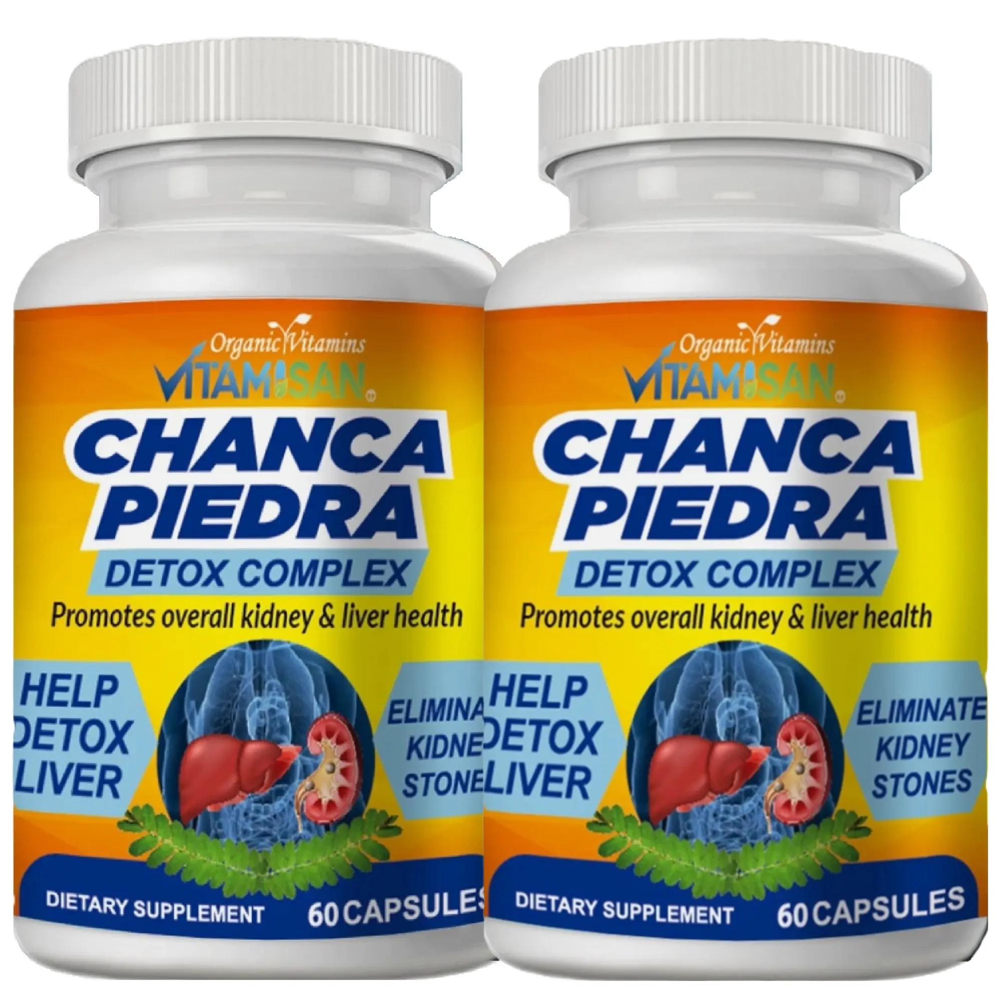 VITAMISAN Chanca Piedra Detox Complex 2 Bottles 1000mg Phyllanthus Niruri for Kidney Liver Wellness 120 Capsules Total Herbal Supplement