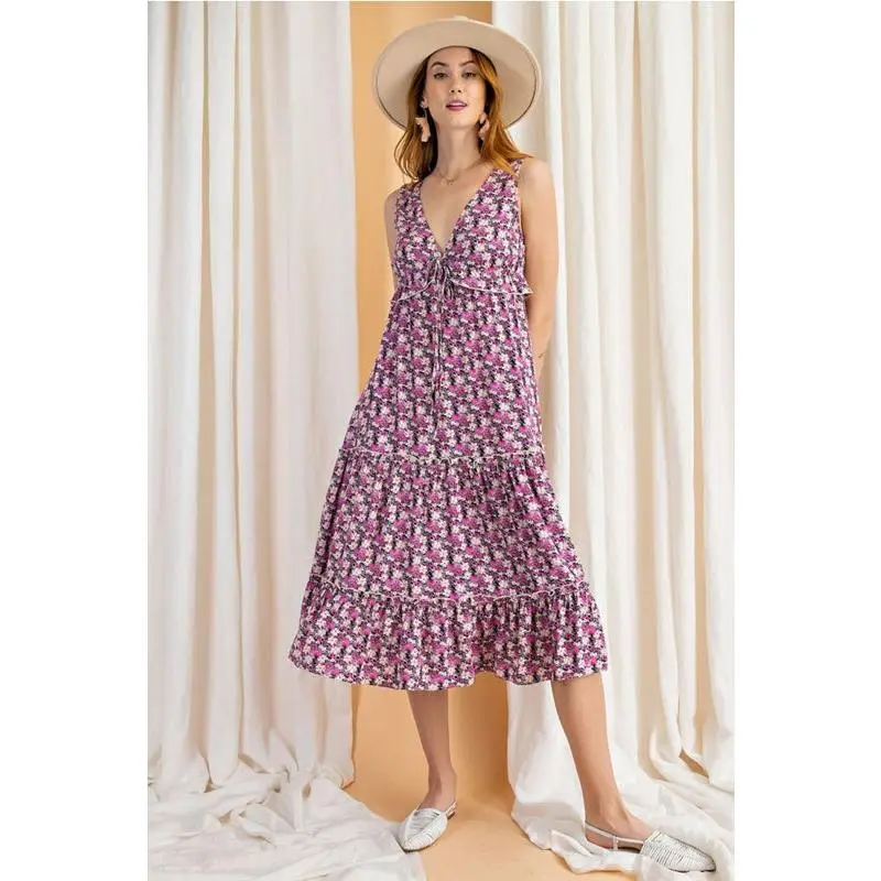 Easel Garden Party Midi Dress - Lilac Combo