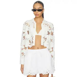 L'AGENCE Seychelle Cropped Button Down in Ivory