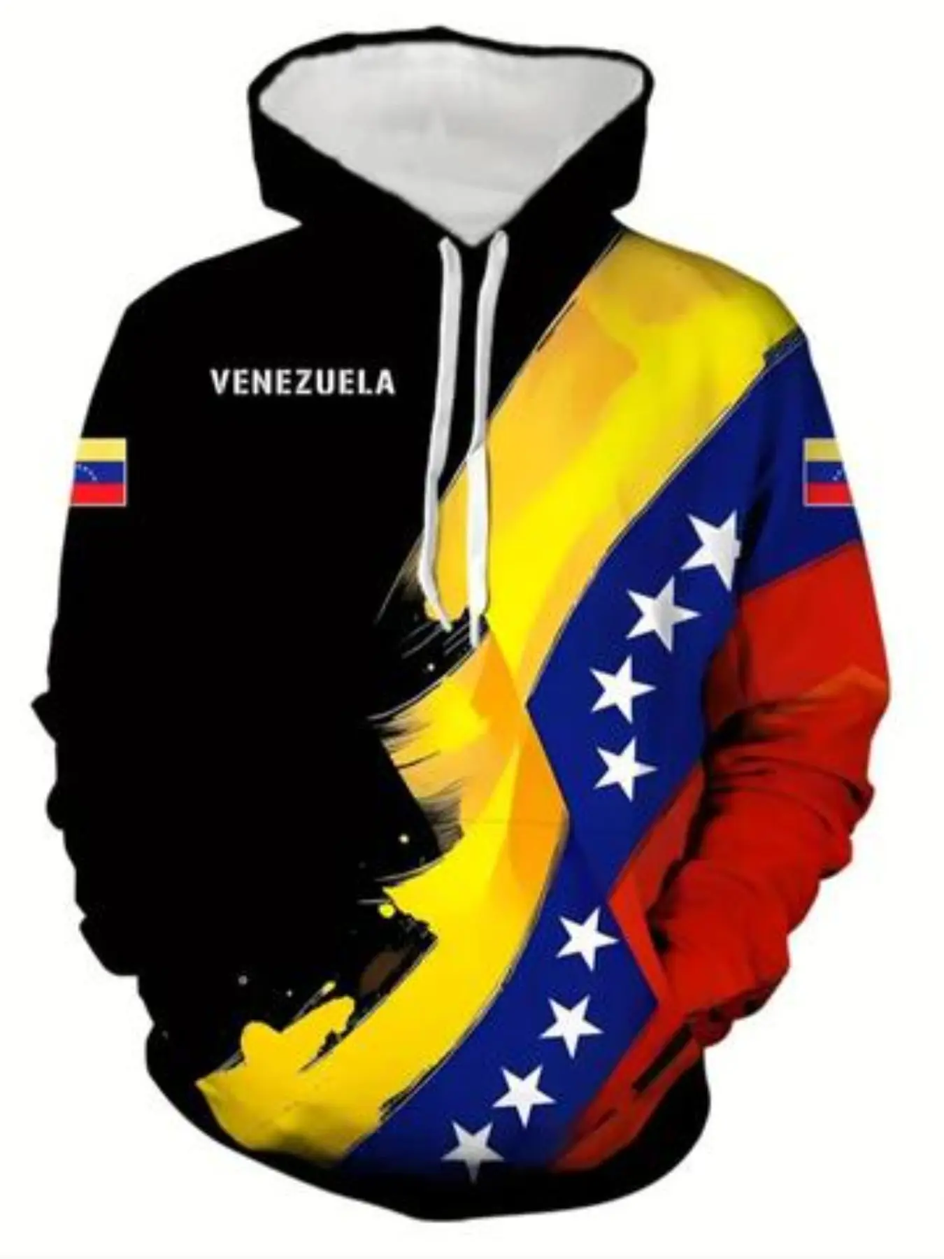 Men's 3D Venezuela Letter Print Hoodie, Casual Graphic Design, Elastic Fabric, Comfortable Spring & Fall Wear, Fitted Style