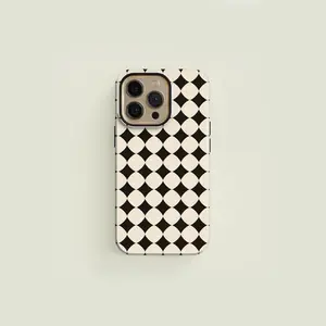 Mini Diamond Checkered Black & Cream Premium Film 2 in 1 Phone Case - Durable, Shock Absorbing and Stylish Protection - Compatible with iPhone 16, 15, 14, 13, 12, 11, Plus, Pro, Pro Max, Perfect birthday gift for friends.