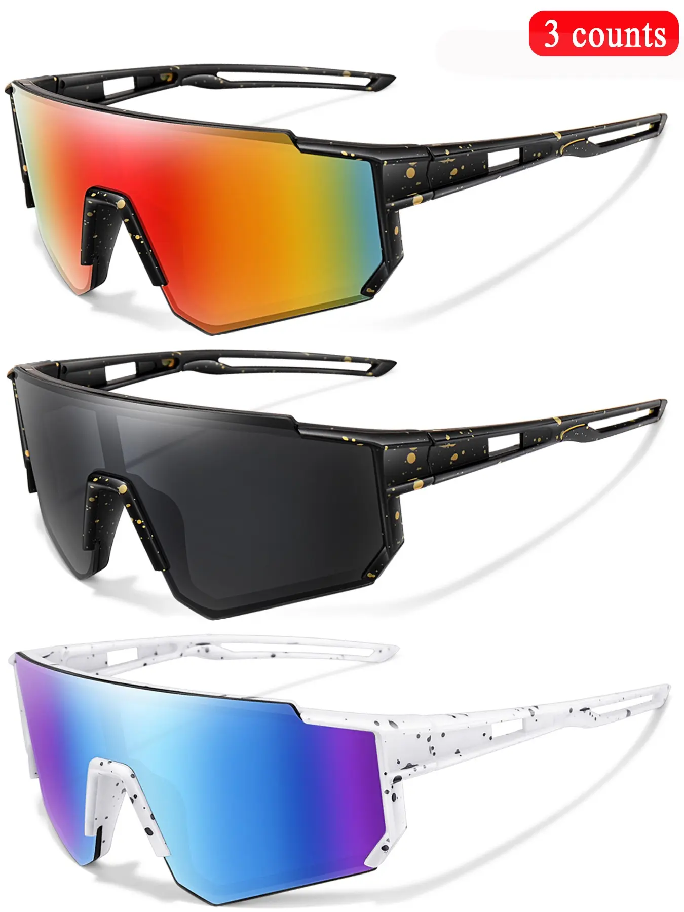 3 Piece Fashion Sporty Sunglasses Set, Cycling Baseball Hiking, Unisex Outdoor Sports Eyewear Uv400 Protection Uv Protective Eyewear, All Seasons Use