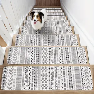 Indoor Safety Pads for Stairs That Prevent Slipping, Featuring a Super-Grip Rubber Backing. They Are Water-Resistant, Machine Washable, And Suitable for Pets And The Elderly on Wooden Steps