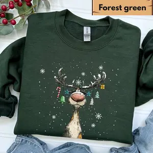 Vintage Reindeer Sweatshirt, Cute Christmas Sweatshirt, Retro Reindeer Sweatshirt, Merry Christmas Sweatshirt, Christmas Reindeer Sweatshirt