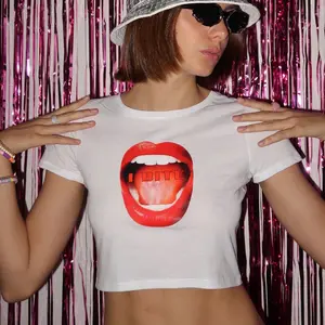 Tacky Tee Company Y2K Fitted “I Bite” Baby Tee Womenswear Cropped Top