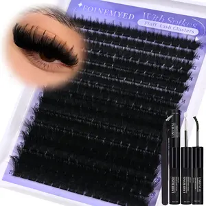 Spiky Lash Clusters Kit 300D Manga Volume Lash Clusters with Spikes 10-22MM Eyelash Clusters D-Curly DIY Lash Extension Kit Dramatic Spiky Look Eyelash Extension Kit by FOINEMYED