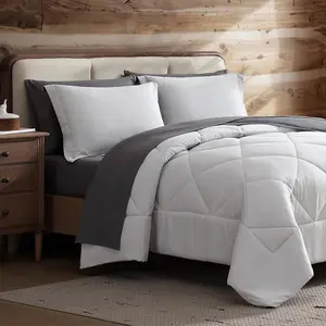 Queen Comforter Set Reversible Bed-in-a-Bag–-Sided Color Options, All-Season Comforter + Shams + Sheets – Perfect for Home, Cabin or Camp Use, Silver/Gray