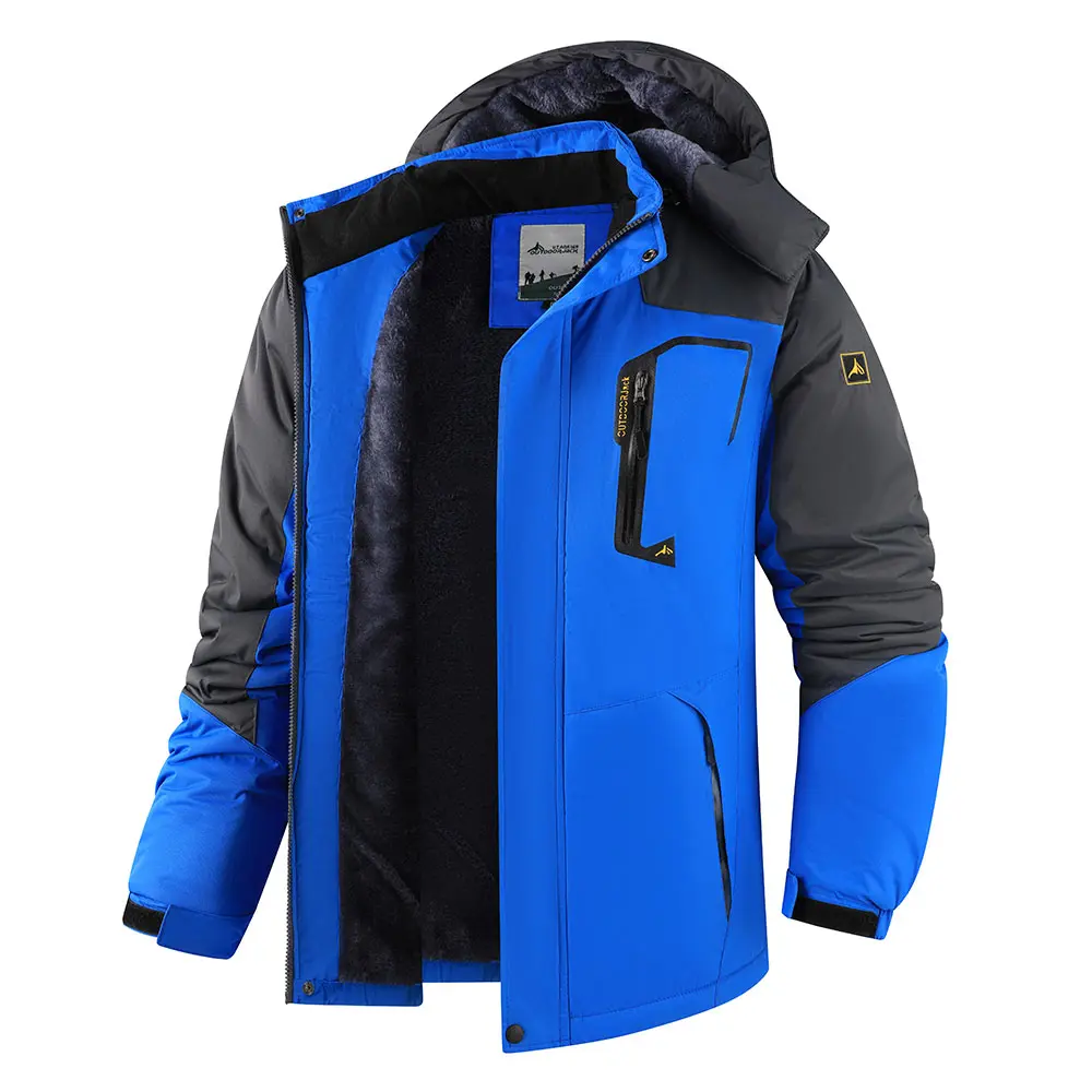 Pahajim Fitted Men’s Colorblock Polyester Twill Long-Sleeve Ski-Ready Winter Parka - Water-Resistant, Warm Fleece, Multi-Pocket, Unisex-Fit, SFI-Certified, Adjustable Cuffs, Outdoor Sports Outerwear