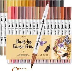 Ohuhu Tone  Markers 36 Colors: Dual Tip Brush and Fineliner Markers for Adult Coloring Water Based Art Skintone Marker Pens Set for Portrait Drawing Lettering Writing Calligraphy Journaling