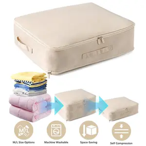 Large Foldable Storage Bag For Comforter Quilt Blanket Clothes Pillows Beddings Self Compression Organizer For Duvet Closet Storage Containers With Du,summervibes