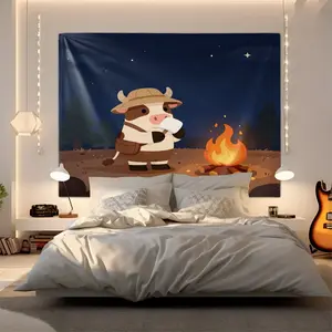 Cute Cow Themed Printed Tapestry, High-Density Drape, Wall Decor For Bedroom Living Room, No-Drill With Rope, For Renters Students Moms Home Decor Lovers