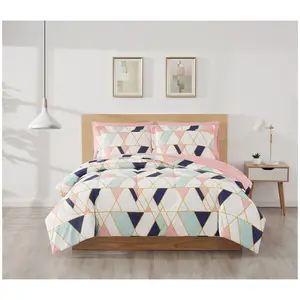 Style 212 Geo Pink/Blue 7 Piece Queen Bed in aBag