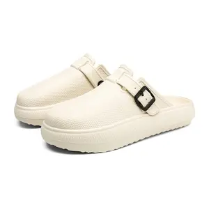 Unisex EVA Solid Color Clogs Casual Slip-On Round Toe Mules with Adjustable Buckle Comfortable All-Season Beach Footwear Non-Slip Durable Daily Slippers Sandals Shoe Women Girl Black