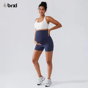 BRXL Women's Maternity Shorts Over The Belly Comfy Soft Biker Yoga Active Pregnancy Workout Short