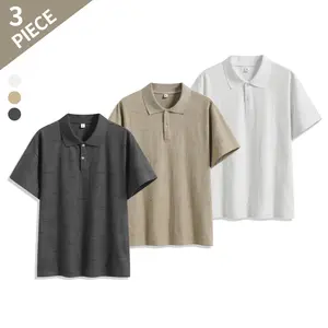 Men’s 3-pack breathable textured jacquard polo shirts, summer essential short-sleeve T-shirts suitable for various occasions, ice silk breathable fabric, stylish tops