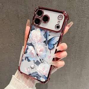 Flower Butterfly Reverie Pattern Four Corner Anti-Fall Phone Case Transparent Electroplated Protective Cover,phone Case Suitable for Iphone 11/12/13/14/15/16/17 Pro Promax Plus Air and Samsung S22/S23/S24/S25 Plus Ultra Fe, Accessories, Smartphone