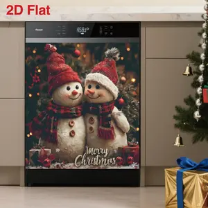 2D Flat, 1pc Festive Snowman Dishwasher Magnetic Cover - Double Snowman Christmas Tree Design with Gifts, Vinyl Holiday Decor for Refrigerator & Kitchen Appliances, Christmas Decorations, Best for Christmas Ornaments