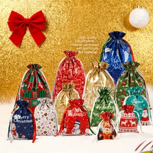 52PCS Christmas Gift Bags Set with Tags 13 Unique Designs Reusable Drawstring Goody Bags for Presents