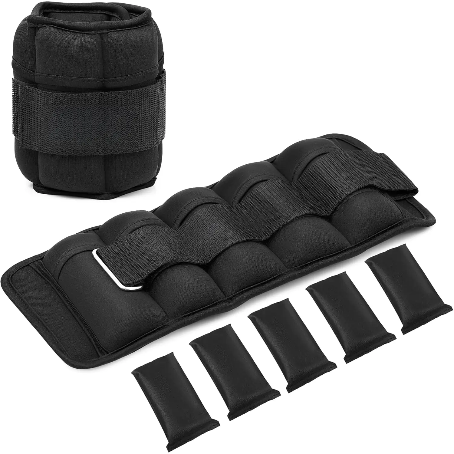 1 Pair Adjustable Ankle Weights, 2 4 6 8 10 lb Modularized  Weight Straps for Women Men, Weighted Ankle Weight Set with Removable Sandbags, 1-5 lb per Ankle Strap for Gym Yoga Jogging Walking