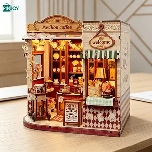 Wooden Coffee Shop DIY Model Kit, Bookshelf Decor 3D Puzzle, Miniature House Model, Fun Educational Craft Project for Adults and Teens, Miniature Set