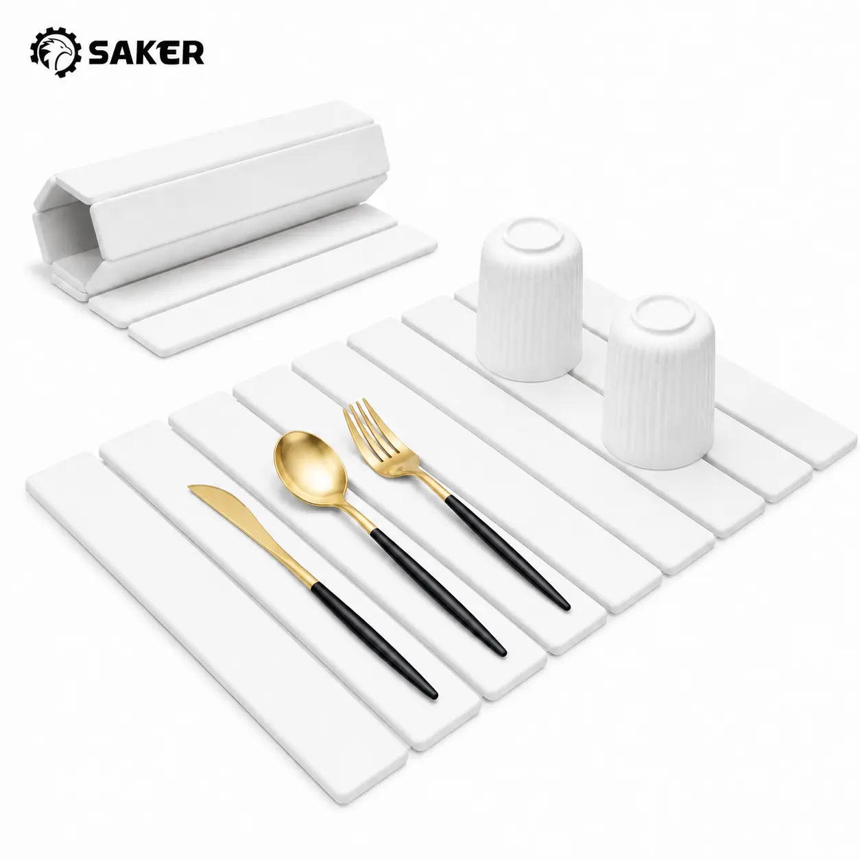 Saker Fast Drying Stone Dish Drying Mat, Foldable Diatomaceous Earth Countertop Mat for Kitchen and Coffee Bar