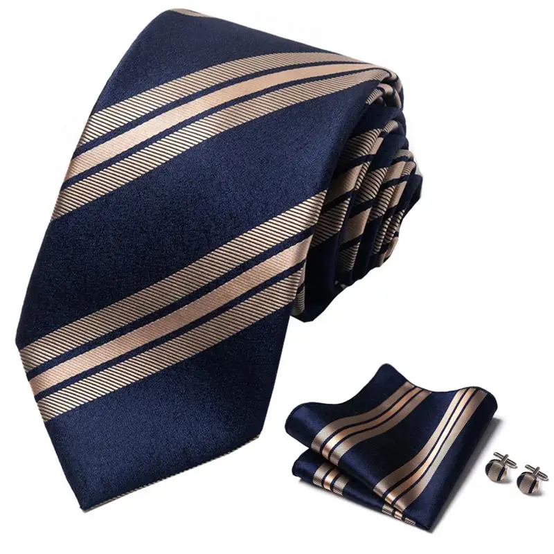 Men’s Formal Necktie Set with Pocket Square & Cufflinks, 3 in 1 Business Wedding Party Tie Handkerchief Cuff Links Combo Gift Set