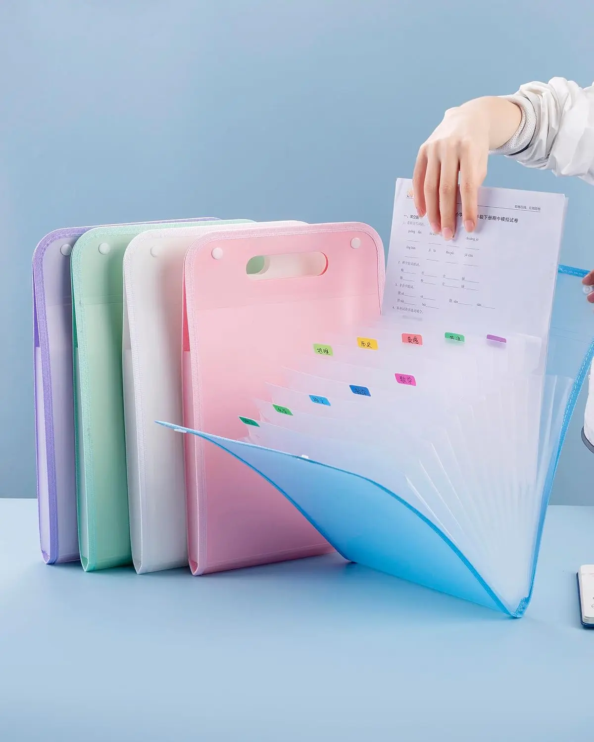 13-Pocket PP Plastic Expandable Accordion Folder with Rainbow Tabs & Labels, A4/Letter Size Document Receipt Organizer for Home & Office (Office Filing Supplies)