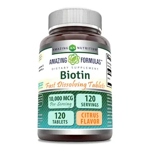 Amazing Formulas Biotin (Vitamin B7) Fast Dissolve Supplement | 10000 Mcg | 120 Tablets | Citrus Flavor | Non-GMO | Gluten-Free | Made in USA